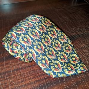 Ferragamo Silk Tie Dark Blue w/ Bird Pattern